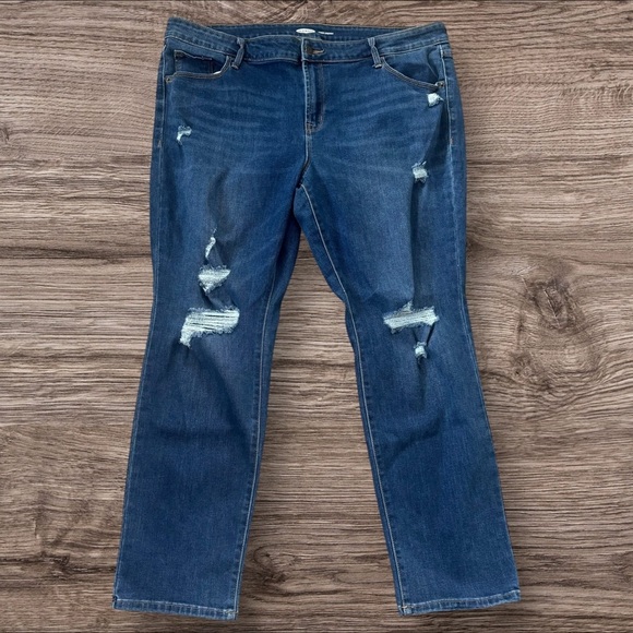 Old Navy Denim - Old Navy Women's power straight Distressed Blue Jeans size 18 petite